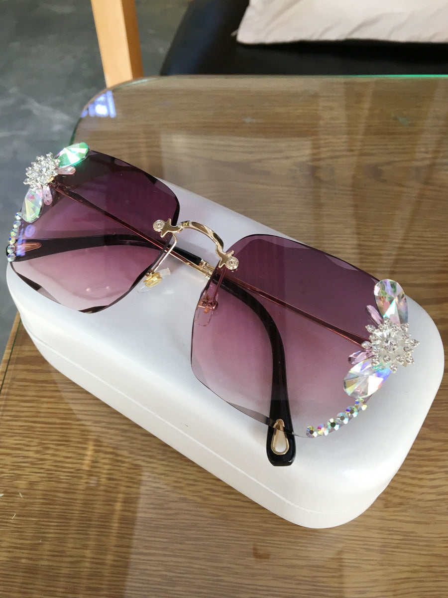 Frameless Trendy Rhinestone Sunglasses, Gradient Luxury Sunglasses Women Frameless Trendy Rhinestone Sunglasses, Gradient Luxury Sunglasses Women