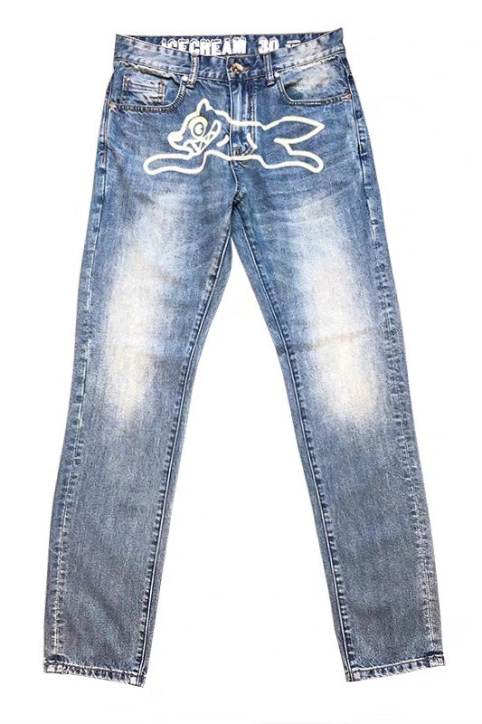 Washed Blue And White American Jeans Trousers Men Washed Blue And White American Jeans Trousers Men