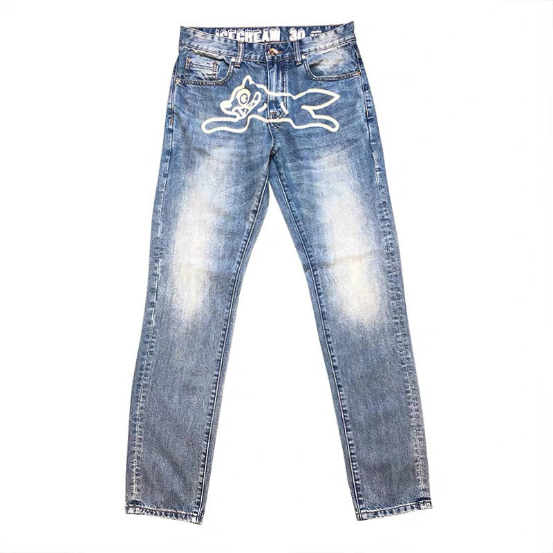 Washed Blue And White American Jeans Trousers Men Washed Blue And White American Jeans Trousers Men