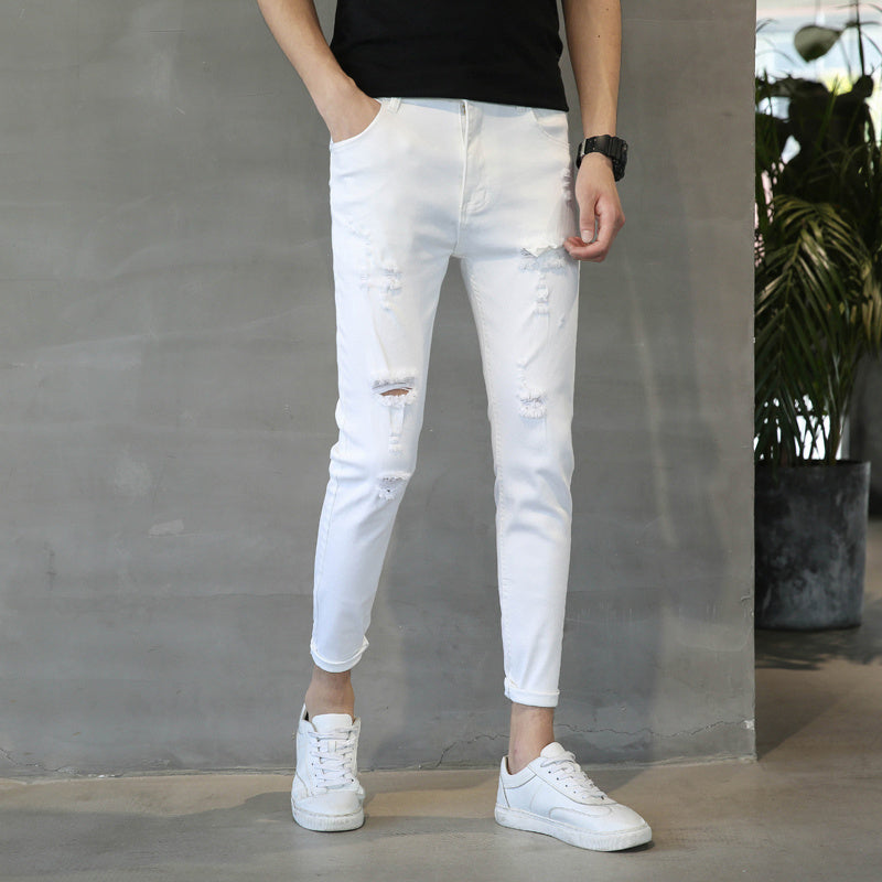 Spring And Summer Thin White Jeans Men Men'S Holes Casual Stretch Slim Fit Pants Men Spring And Summer Thin White Jeans Men Men'S Holes Casual Stretch Slim Fit Pants Men