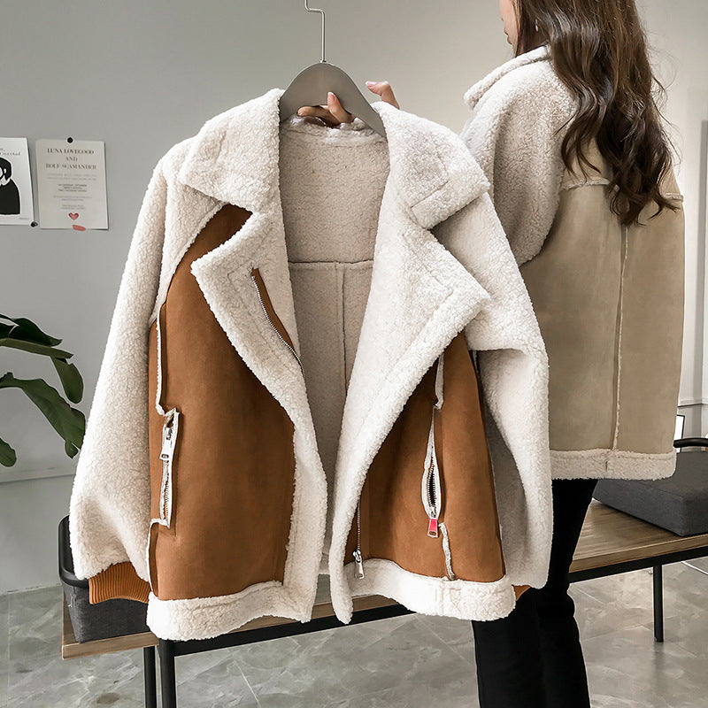 Suede Jacket Women Short Lamb Velvet Motorcycle Jacket Suede Jacket Women Short Lamb Velvet Motorcycle Jacket