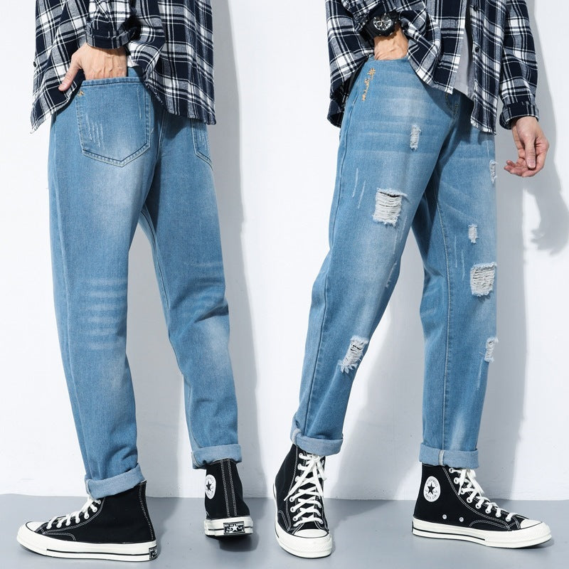 Ripped Jeans Men's Straight And Versatile Men's Beggar Pants Ripped Jeans Men's Straight And Versatile Men's Beggar Pants