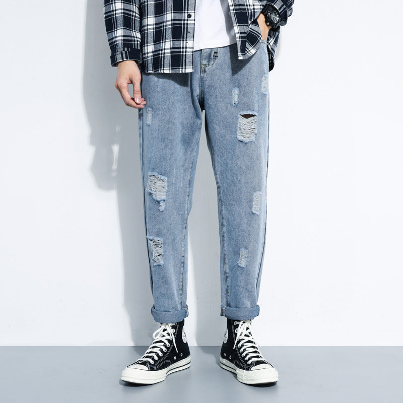 Ripped Jeans Men's Straight And Versatile Men's Beggar Pants Ripped Jeans Men's Straight And Versatile Men's Beggar Pants