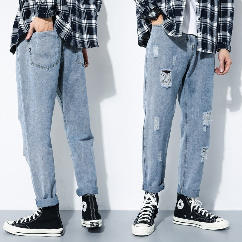 Ripped Jeans Men's Straight And Versatile Men's Beggar Pants Ripped Jeans Men's Straight And Versatile Men's Beggar Pants