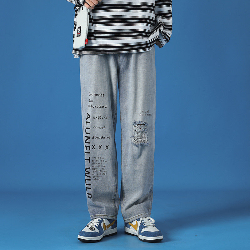 Spring Casual Jeans Men Washed Loose Spring Casual Jeans Men Washed Loose