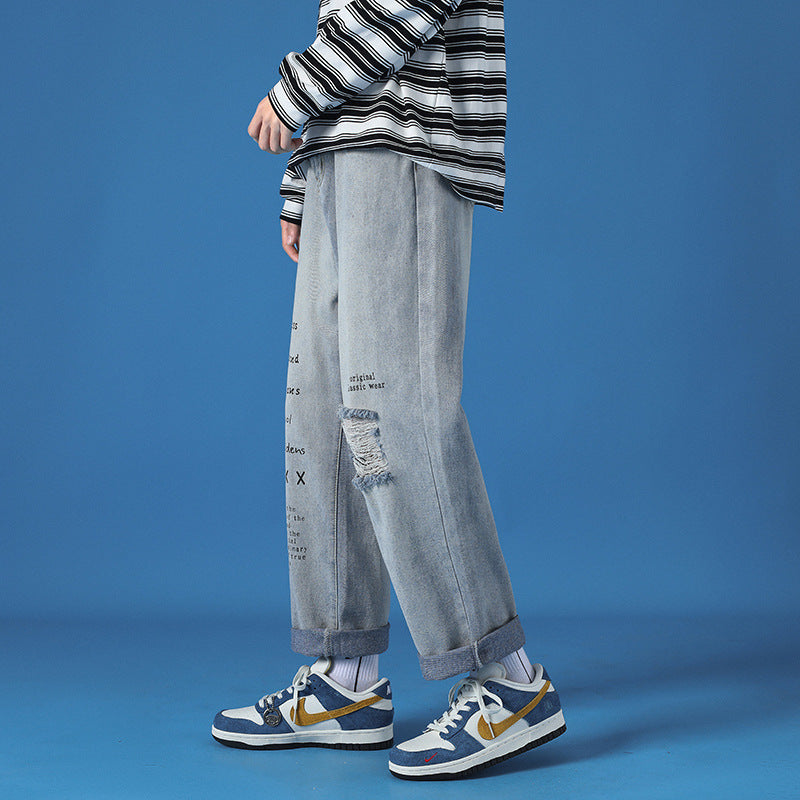 Spring Casual Jeans Men Washed Loose Spring Casual Jeans Men Washed Loose