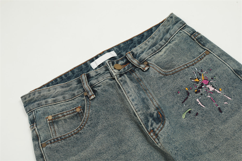 Splashed Ink Printing Straight Jeans For Men Splashed Ink Printing Straight Jeans For Men