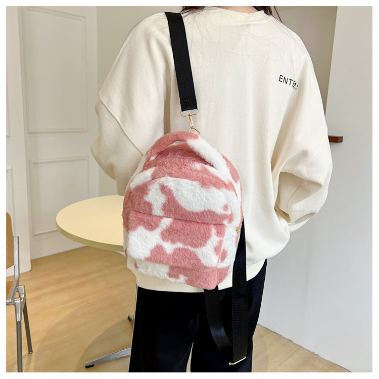 Cute Cows Pattern Furry Backpack Women Small Bags Cute Cows Pattern Furry Backpack Women Small Bags