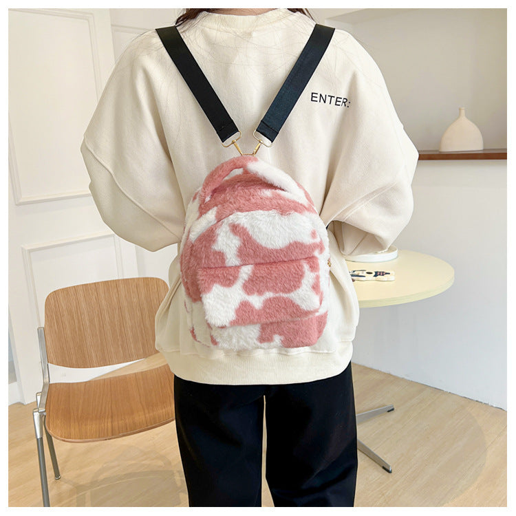 Cute Cows Pattern Furry Backpack Women Small Bags Cute Cows Pattern Furry Backpack Women Small Bags