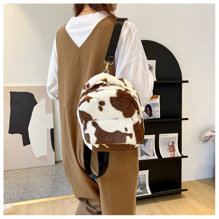 Cute Cows Pattern Furry Backpack Women Small Bags Cute Cows Pattern Furry Backpack Women Small Bags