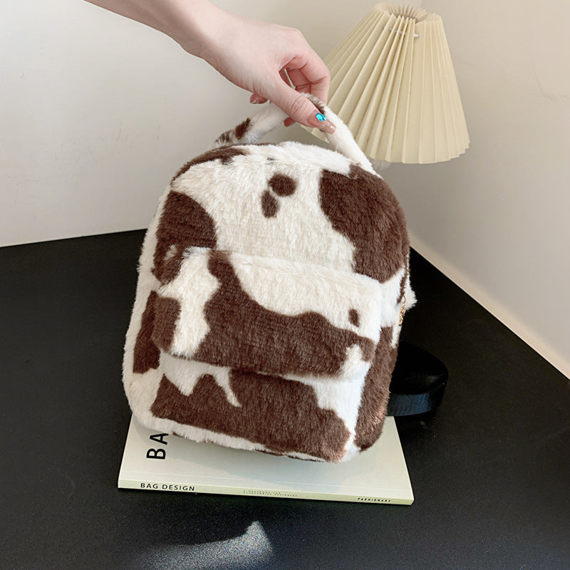 Cute Cows Pattern Furry Backpack Women Small Bags Cute Cows Pattern Furry Backpack Women Small Bags
