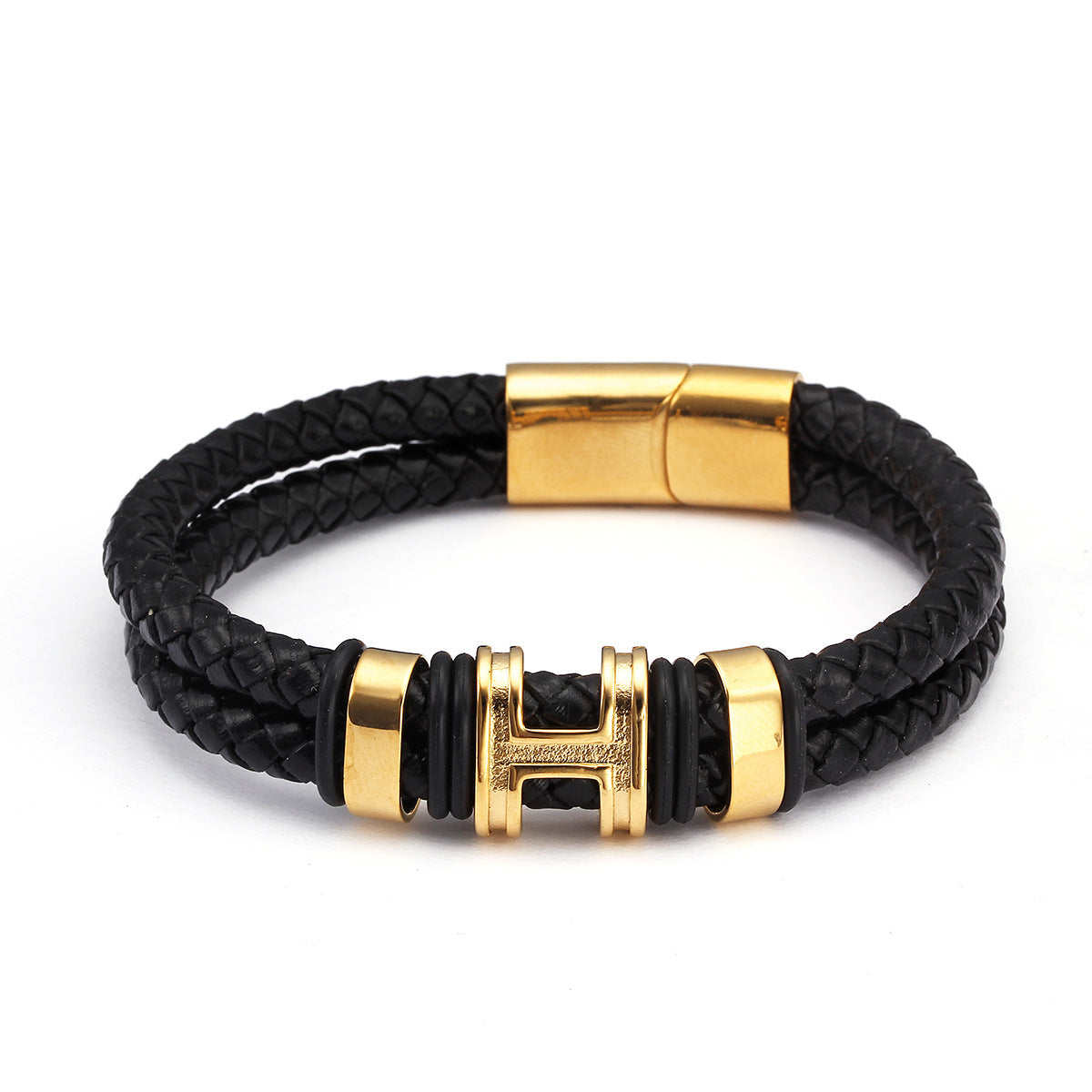Retro Style High Quality Stainless Steel Ring H Accessories Genuine Leather Charm Accessories Men Women Bracelet Retro Style High Quality Stainless Steel Ring H Accessories Genuine Leather Charm Accessories Men Women Bracelet