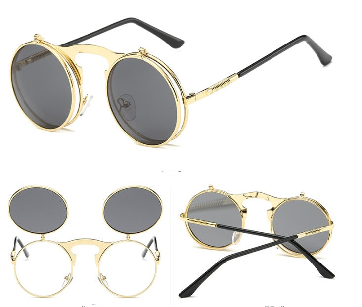 New Vintage Round Steampunk Sunglasses Flip-Up UV Protection Metal Frame Men And Women Summer Cycling Sun Glasses New Vintage Round Steampunk Sunglasses Flip-Up UV Protection Metal Frame Men And Women Summer Cycling Sun Glasses
