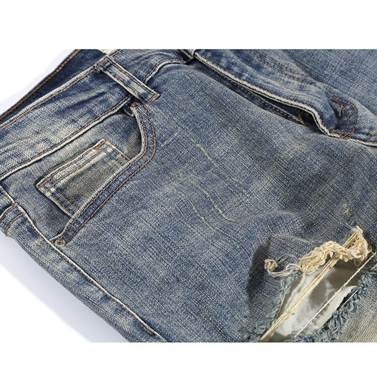 Ripped Washed Elastic Mid-waist Denim Trousers Ripped Washed Elastic Mid-waist Denim Trousers
