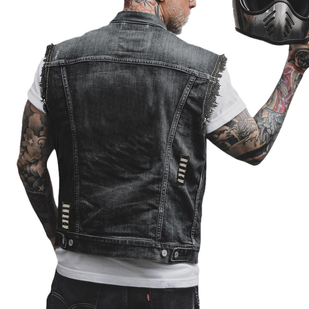 Casual Men's Clothing Denim Jacket Sleeveless Turn-down Collar Coat Casual Men's Clothing Denim Jacket Sleeveless Turn-down Collar Coat