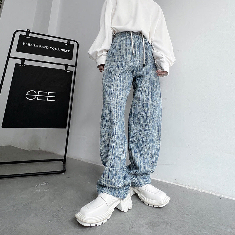 Ins Texture Sense Jacquard Old Loose Jeans Men Ins Texture Sense Jacquard Old Loose Jeans Men