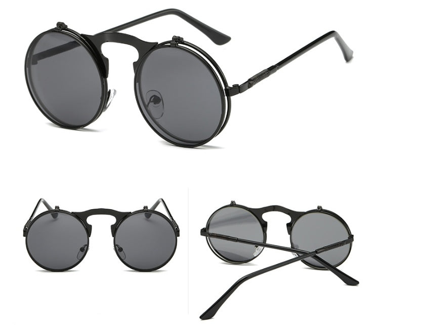 New Vintage Round Steampunk Sunglasses Flip-Up UV Protection Metal Frame Men And Women Summer Cycling Sun Glasses New Vintage Round Steampunk Sunglasses Flip-Up UV Protection Metal Frame Men And Women Summer Cycling Sun Glasses