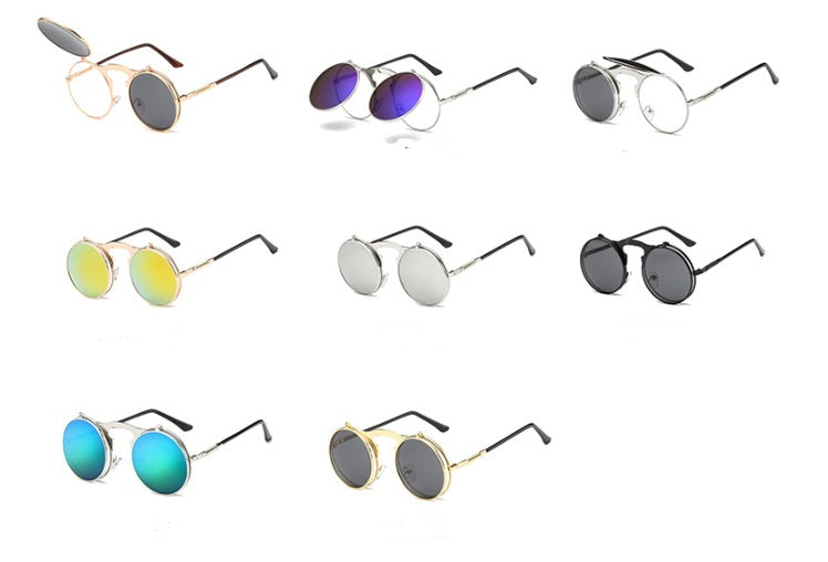 New Vintage Round Steampunk Sunglasses Flip-Up UV Protection Metal Frame Men And Women Summer Cycling Sun Glasses New Vintage Round Steampunk Sunglasses Flip-Up UV Protection Metal Frame Men And Women Summer Cycling Sun Glasses
