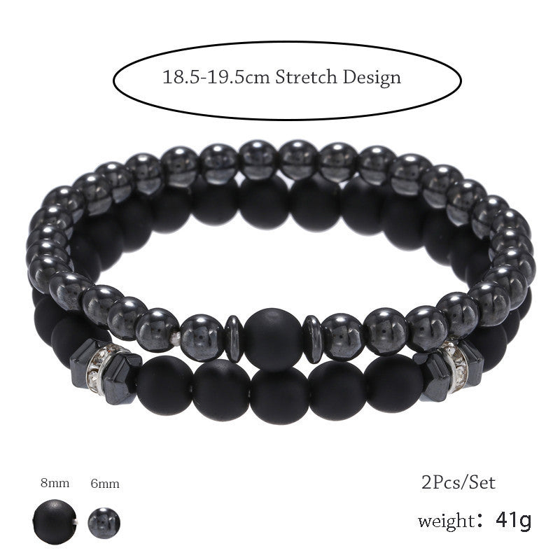 European And American Jewelry 8mm Black Frosted Copper Bead Spot Drill Spacer Elastic Set Bracelet Accessories Wholesale Men European And American Jewelry 8mm Black Frosted Copper Bead Spot Drill Spacer Elastic Set Bracelet Accessories Wholesale Men
