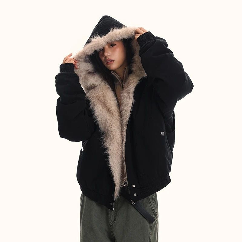 Thickened Keep Warm New Hooded Loose Furry Coat Thickened Keep Warm New Hooded Loose Furry Coat