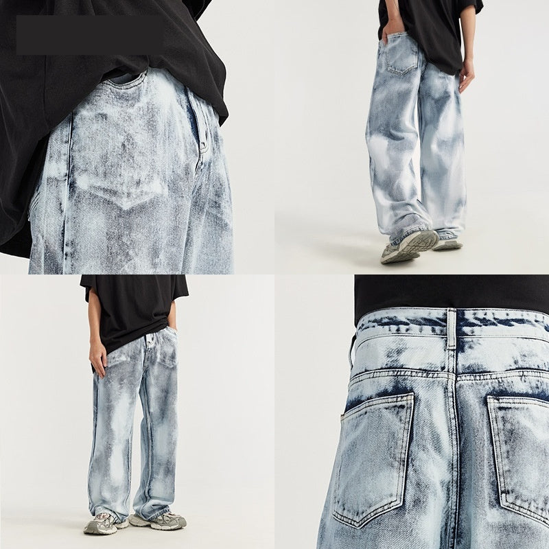 Men's Clothing Gradual Layer Blooming Wide Leg Street Cool Loose Jeans Men's Clothing Gradual Layer Blooming Wide Leg Street Cool Loose Jeans