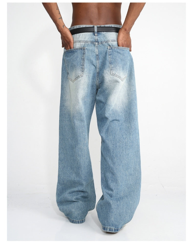 Men's Blue Straight Wide Leg Casual Jeans Men's Blue Straight Wide Leg Casual Jeans
