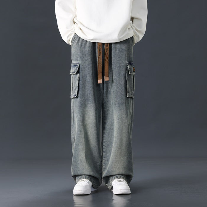 Loose Straight Wide-leg Pants Draping Gradient Washed Jeans For Men Loose Straight Wide-leg Pants Draping Gradient Washed Jeans For Men
