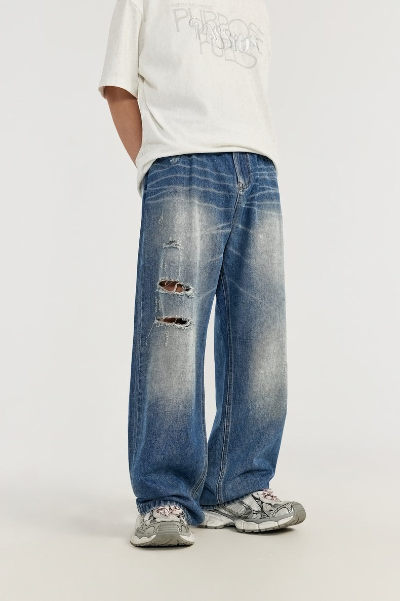 Men's Clothing Wide Leg New Washed-out Vintage Straight-leg Denim Trousers Men's Clothing Wide Leg New Washed-out Vintage Straight-leg Denim Trousers