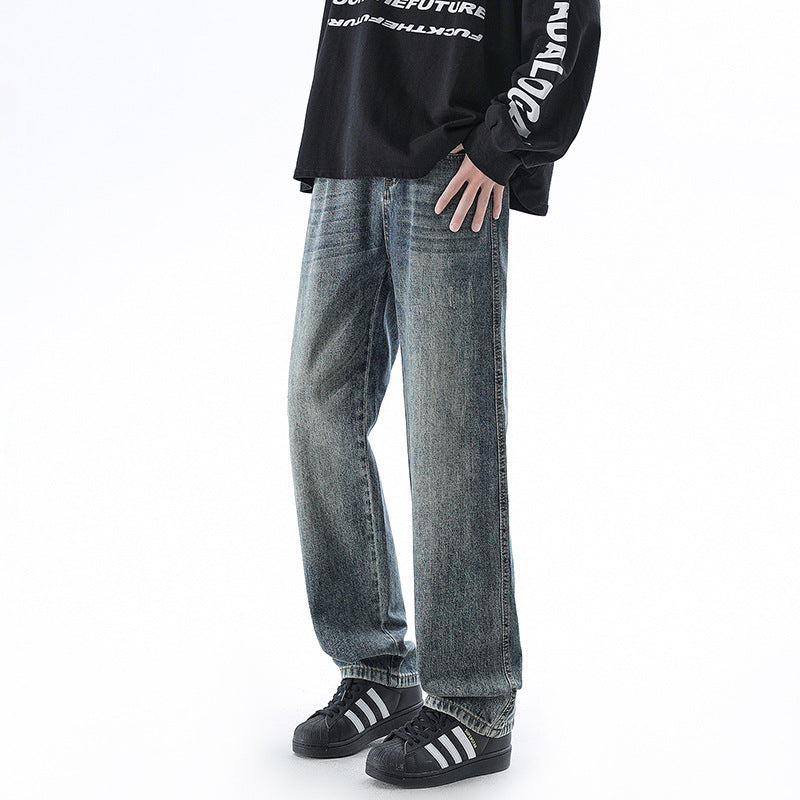 Retro Washed Distressed Blue Jeans For Men Retro Washed Distressed Blue Jeans For Men