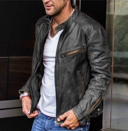 Fall Winter Men PU Leather Stand Collar Punk Fall Winter Men PU Leather Stand Collar Punk