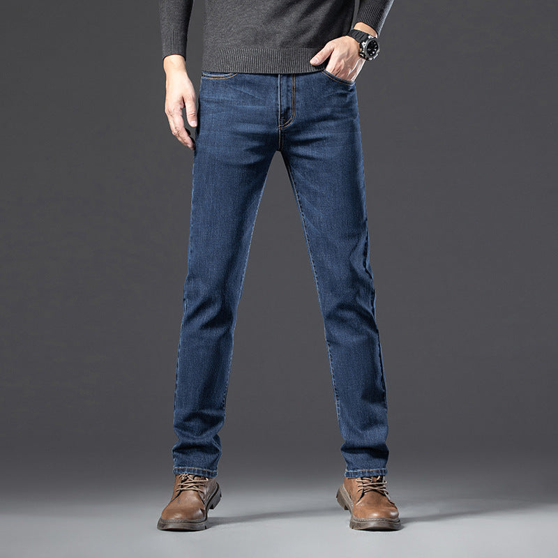Fleece Padded Jeans Men's Straight Slim Elastic Thickening Fleece Padded Jeans Men's Straight Slim Elastic Thickening