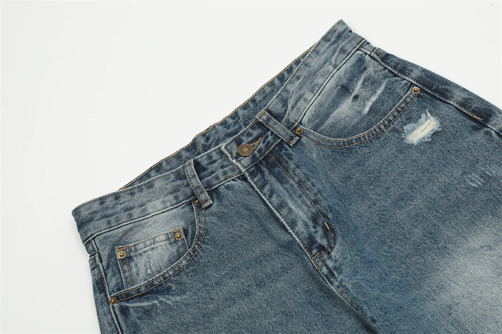 Washed And Frayed Jeans Men's Street Tide Brand Washed And Frayed Jeans Men's Street Tide Brand