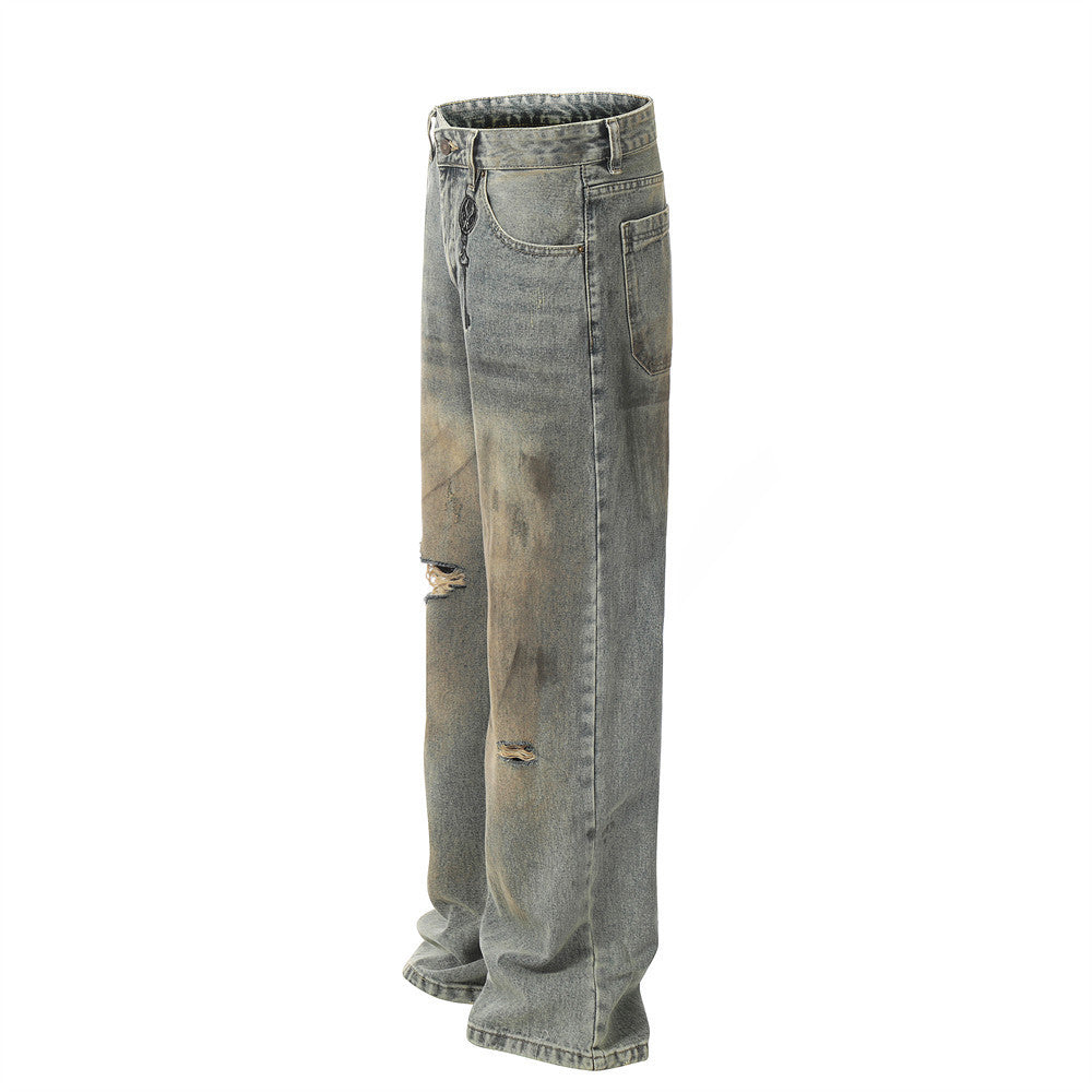 Hole Denim Men Trousers Heavy Industry Washing Hole Denim Men Trousers Heavy Industry Washing