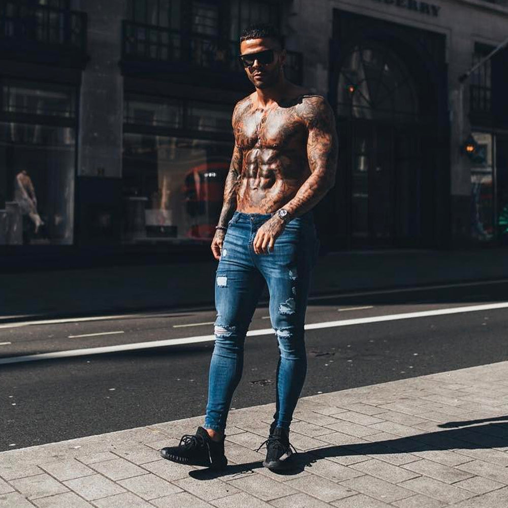 Over the Knee Men Super Skinny Hip Hop Slim Jeans Over the Knee Men Super Skinny Hip Hop Slim Jeans