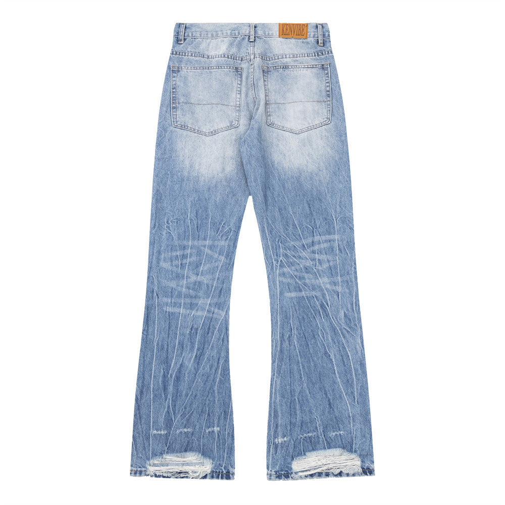 Bright White Slightly Flared Ripped Jeans For Men Bright White Slightly Flared Ripped Jeans For Men