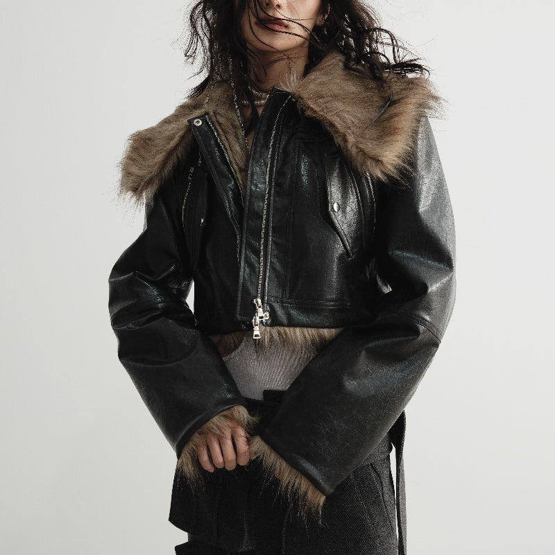 Wild Loose Feeling Fur Reverse Leather Jacket Short Coat Wild Loose Feeling Fur Reverse Leather Jacket Short Coat
