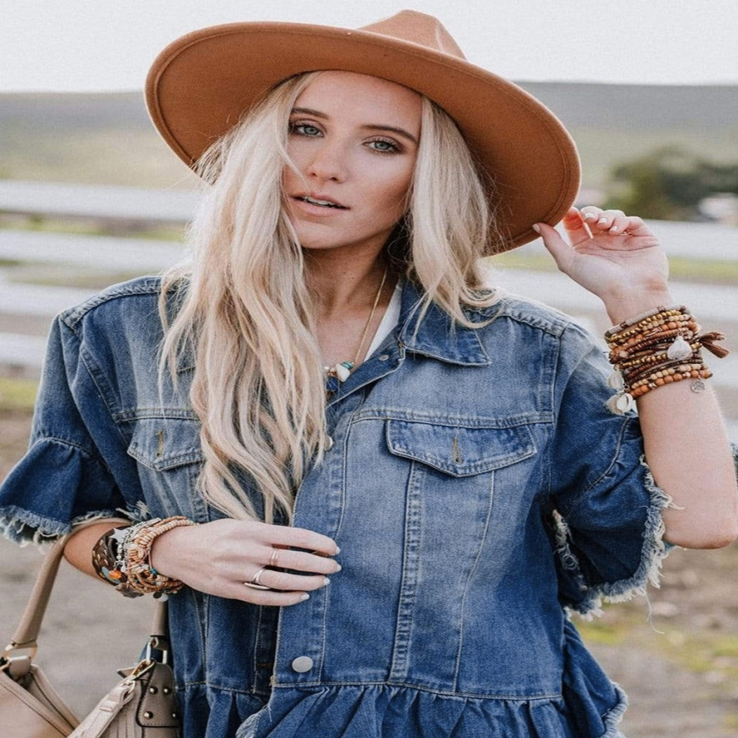 Ruffled Short Sleeves Tops For Women Loose Denim Jacket Ruffled Short Sleeves Tops For Women Loose Denim Jacket