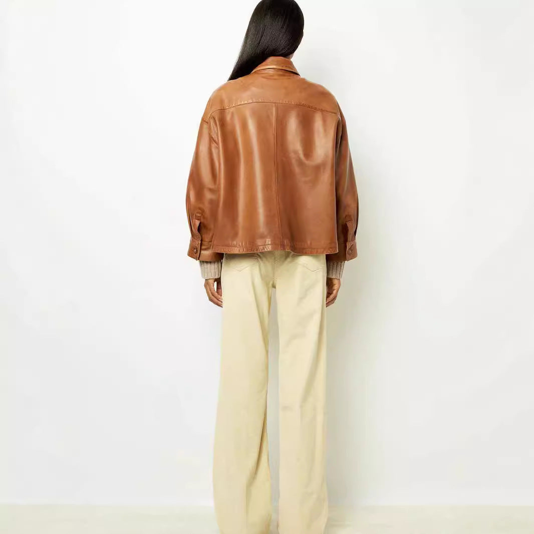 Elegant Brown Profile PU Leather Coat For Women Elegant Brown Profile PU Leather Coat For Women