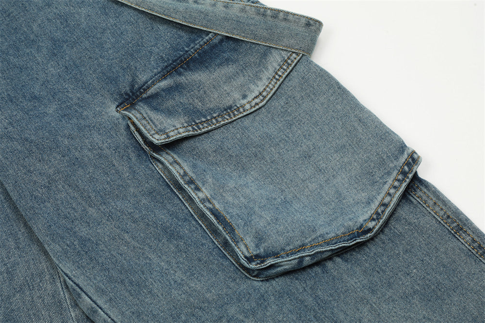 Ribbon Design Multi-pocket Workwear Denim Trousers Men Ribbon Design Multi-pocket Workwear Denim Trousers Men