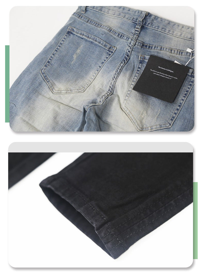 Pure Black Stretch Jeans With Holes For Men Pure Black Stretch Jeans With Holes For Men