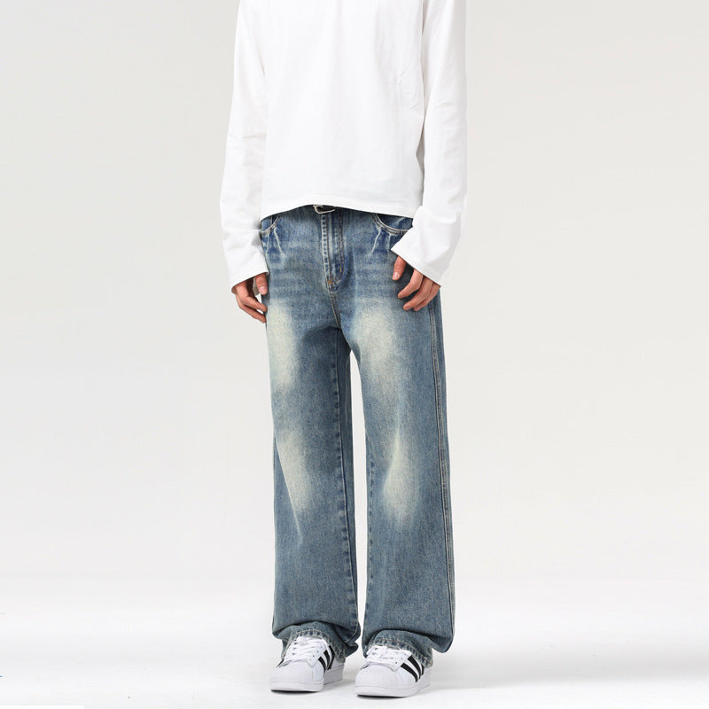 Design Texture Straight Jeans Men And Women Loose Design Texture Straight Jeans Men And Women Loose