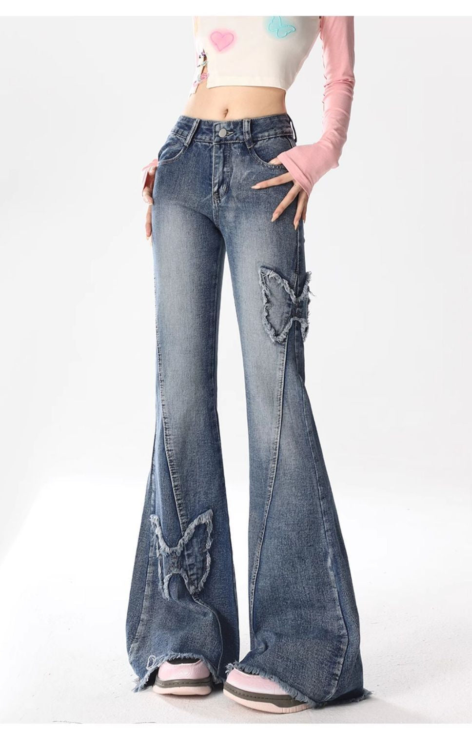 American Retro Butterfly Embroidery Slightly Flared Jeans Women American Retro Butterfly Embroidery Slightly Flared Jeans Women