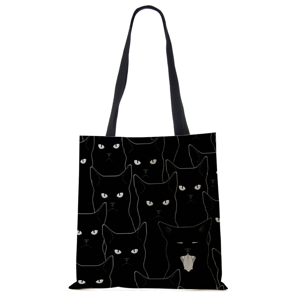 Black Cat Printed Linen Handbag Black Cat Printed Linen Handbag
