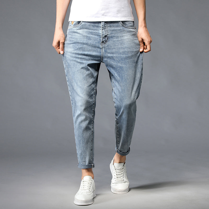 Nine-Point Washed Small Feet Jeans Straight-Leg Pants Men Nine-Point Washed Small Feet Jeans Straight-Leg Pants Men