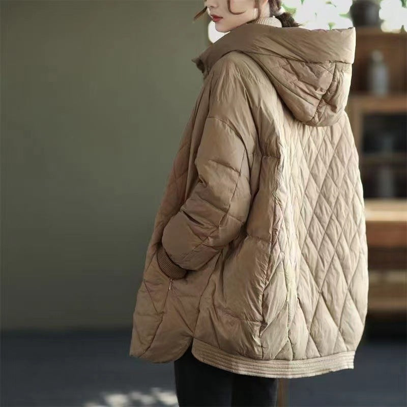 Diamond Lattice Artistic Loose White Duck Down Jacket Diamond Lattice Artistic Loose White Duck Down Jacket