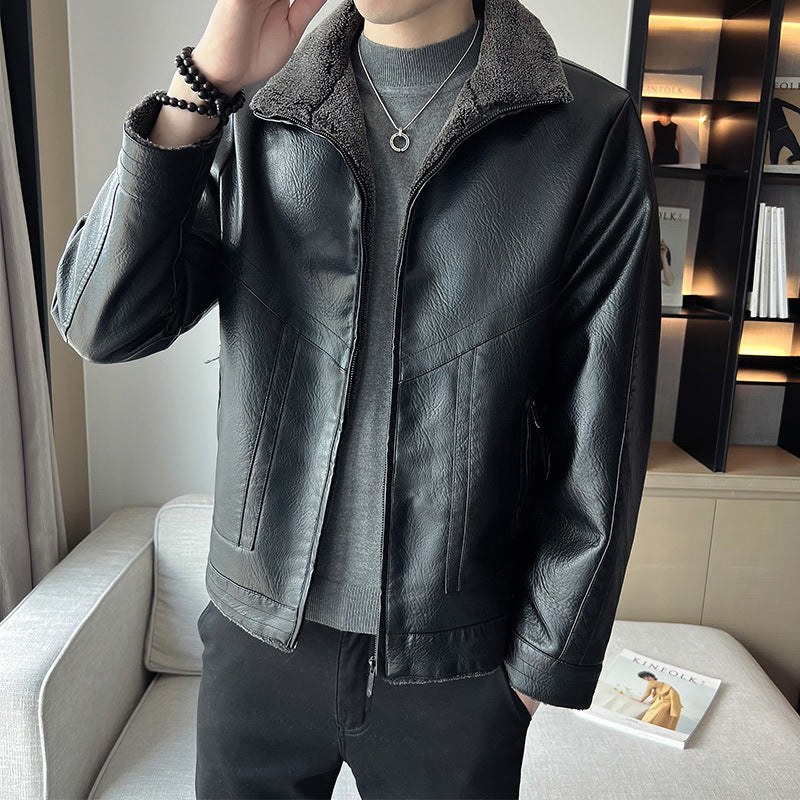 Hong Kong Style Velvet Padded Plus Size Men's Leather Jackets Hong Kong Style Velvet Padded Plus Size Men's Leather Jackets