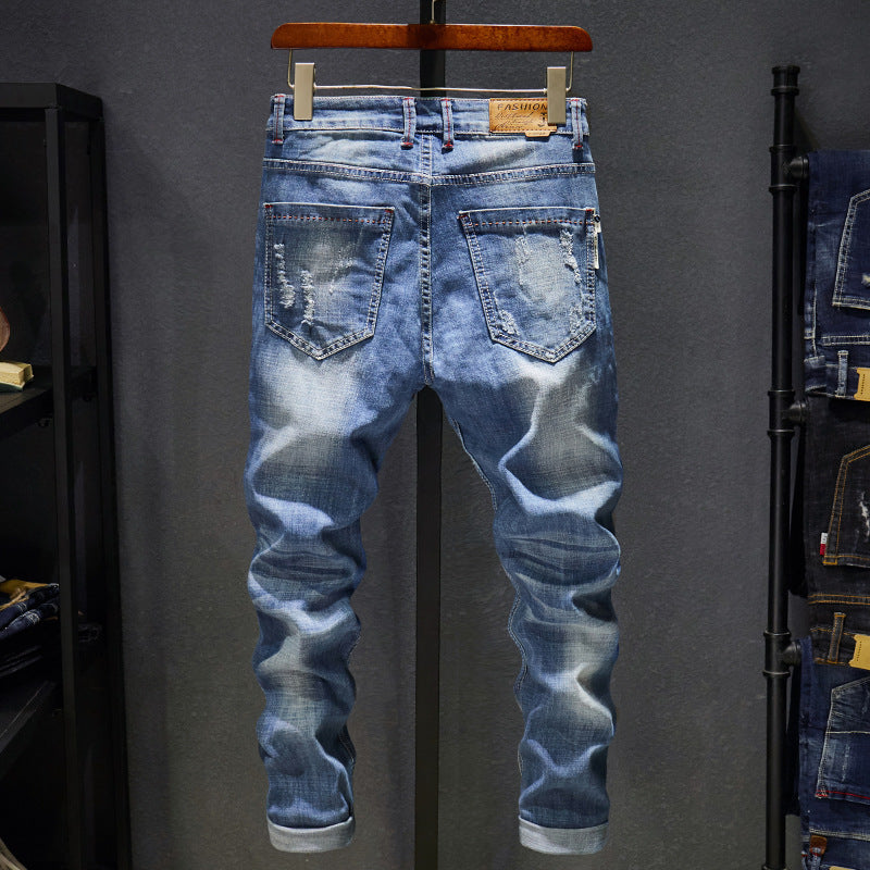 Ripped Jeans Men Slim Fit Light Blue Stretch Ripped Jeans Men Slim Fit Light Blue Stretch