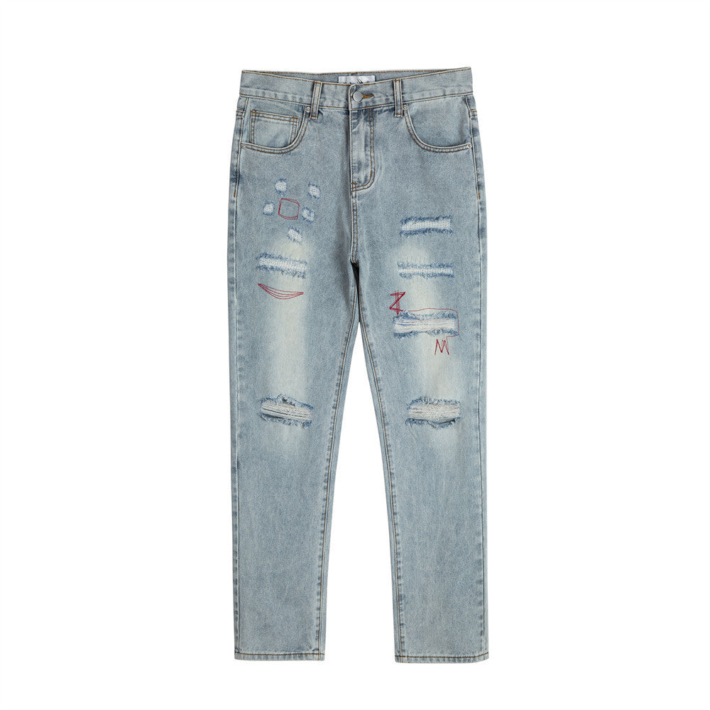 Punk Hole & Patch Jeans Men's Loose Retro Punk Hole & Patch Jeans Men's Loose Retro