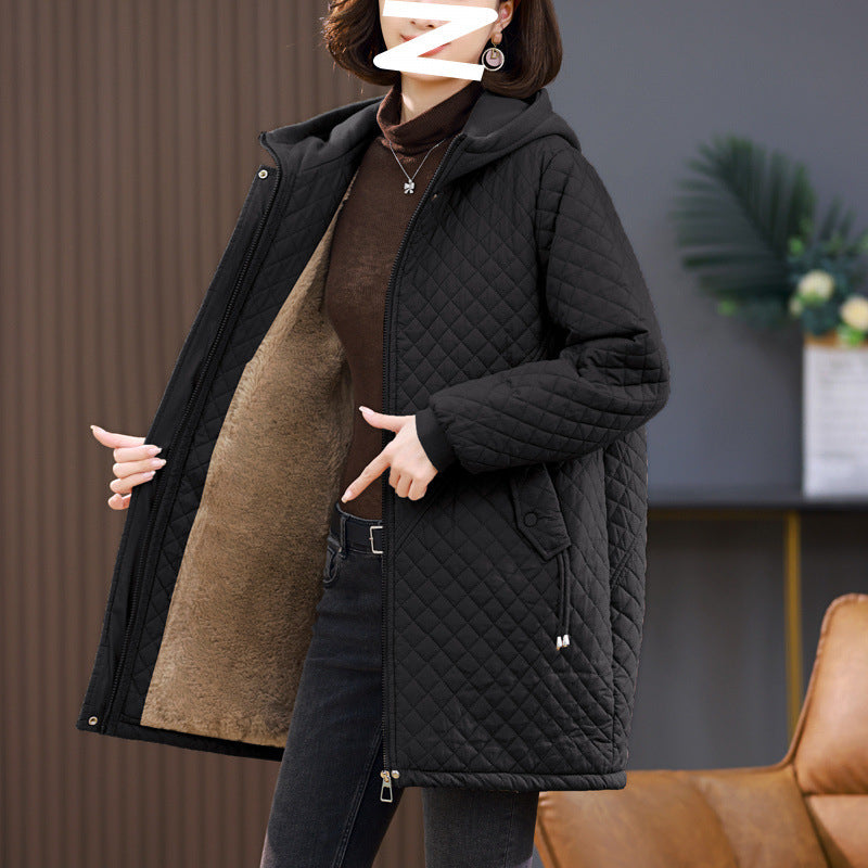 Women's Rhombus Cotton-padded Mid-length Loose Fleece-lined Women's Rhombus Cotton-padded Mid-length Loose Fleece-lined