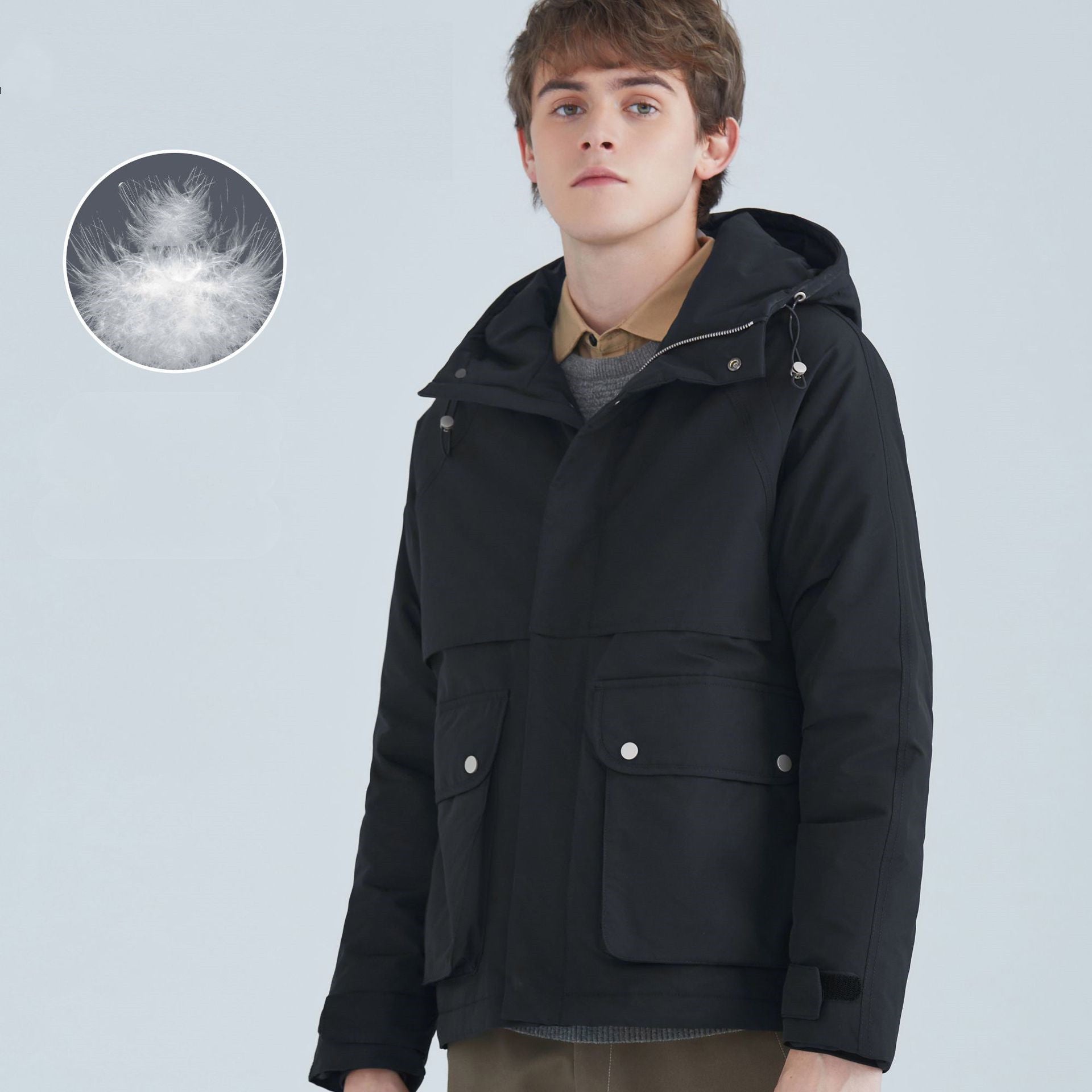 All-match Short White Duck Down Hooded Jacket Men All-match Short White Duck Down Hooded Jacket Men